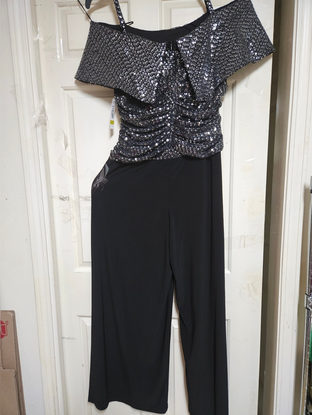 Sequin Off-Shoulder Black Jumpsuit